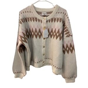 Song of Style‎ Aimee Song Cream Geometric Diamond Knit Cardigan Large NWT